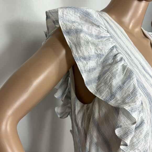 Rebecca Taylor Flutter Sleeves Yarn Dye Striped Midi Dress Size 8 - Picture 4 of 12